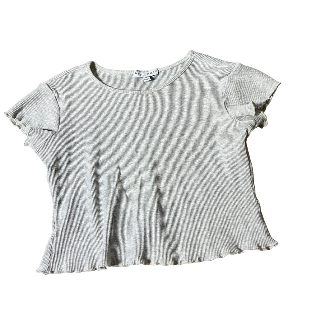Miou Muse Y2K Coquette Ribbed‎ Lettuce Hem Baby Tee Crop Top T4866 Womens Small